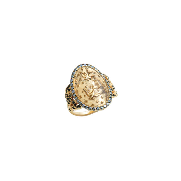 Feidt - Bague Oiseau or jaune et saphirs gris